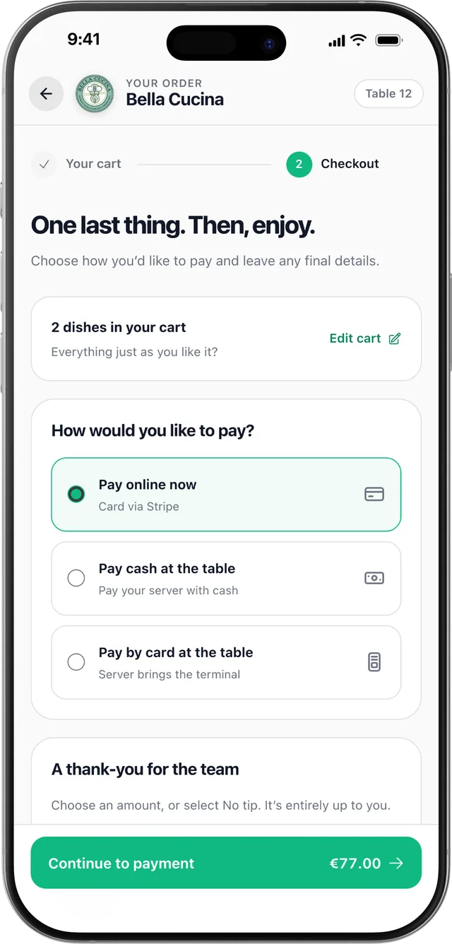 Checkout with Pay online now selected
